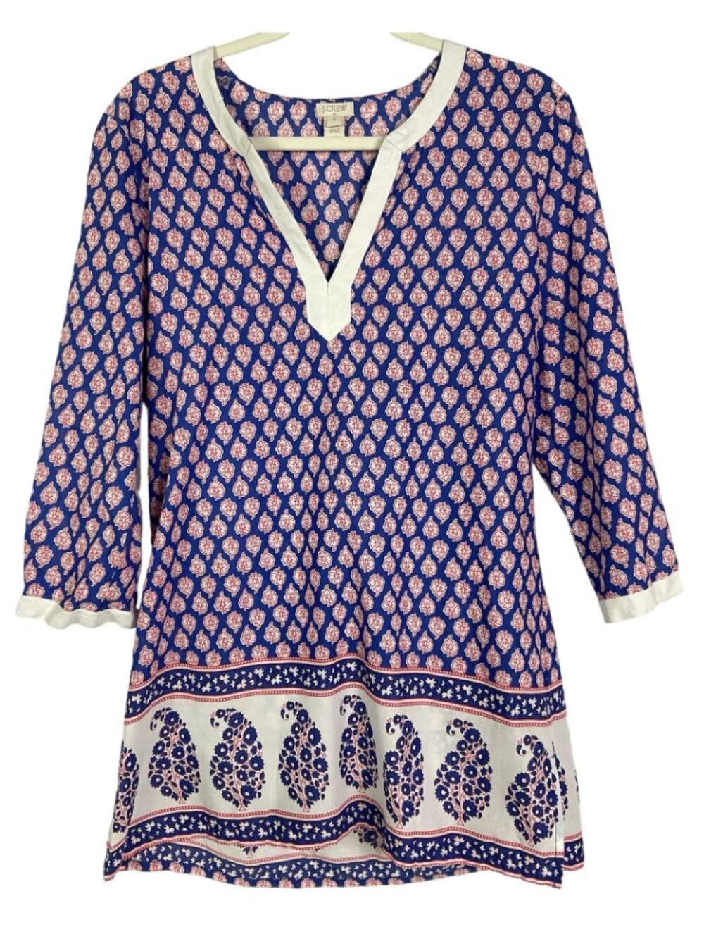 J.Crew Factory Floral Paisley Poplin Tunic Top Blue White Medium Style E9413